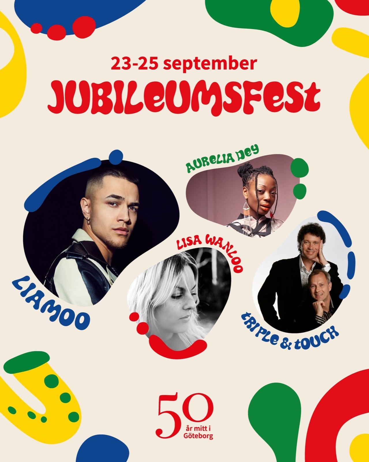 Affisch för Nordstans jubileumsfest 23–25 september med Liamoo, Aurelia Dey, Lisa Wanloo och Triple & Touch